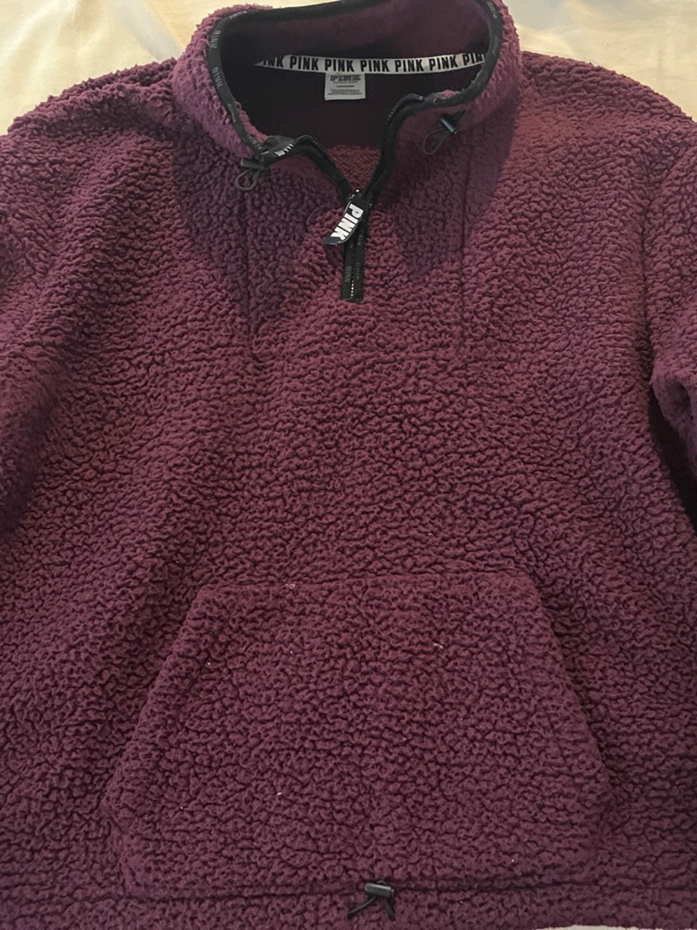 PINK Victoria's Secret Plum Teddy Sherpa Quarter-Zip Pullover